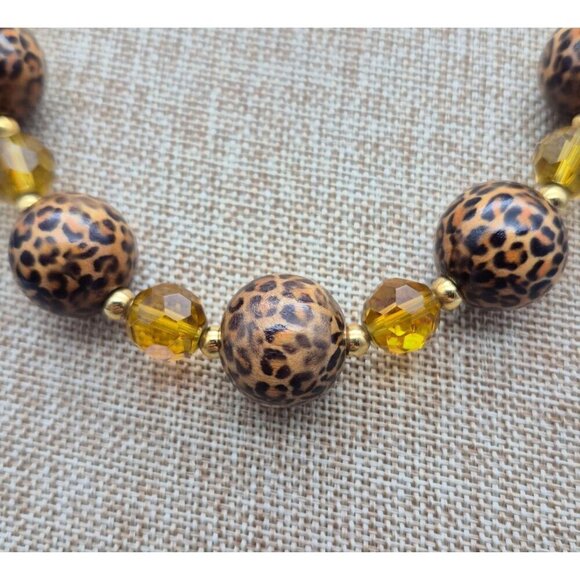 Joan Rivers Statement Necklace AB Wash Glass & Chunky Leopard Cheetah Print Bead - Picture 2 of 7